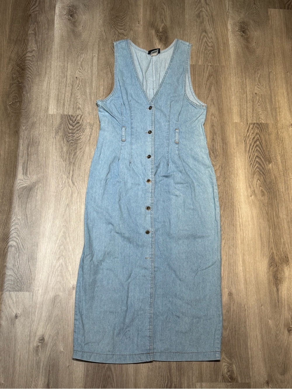 Faded Glory Light Blue Denim Button-Front Maxi Dress